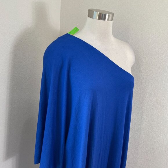 NEW Aakasha Womens Medium Blue One Shoulder Asymmetrical Maxi Dress - Picture 8 of 10